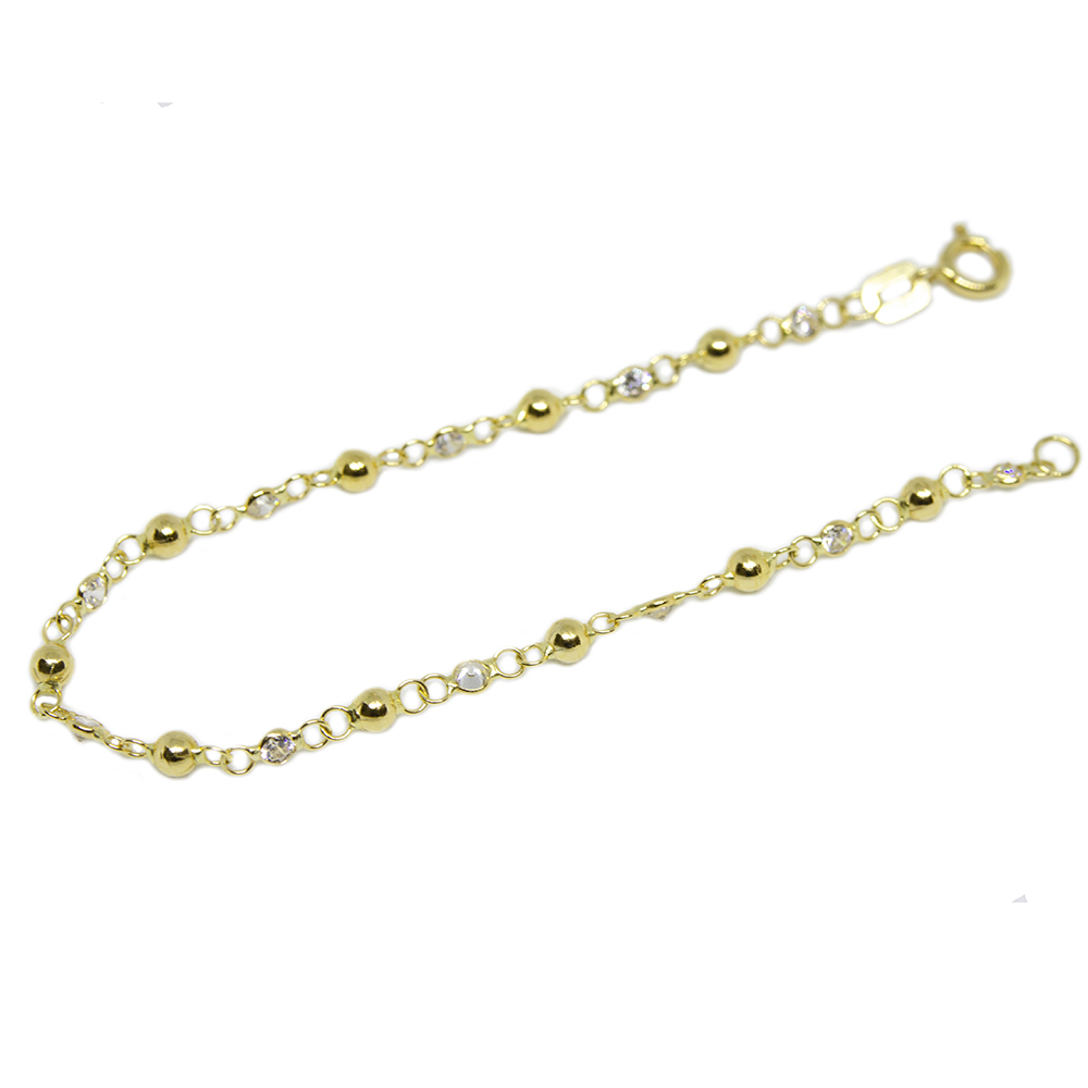 Pulseira Zirc�nias e Bolas Infantil em Ouro 18 Kilates - 25272